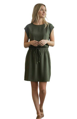 Albion Olive Green Dress Drawstring Waist Pockets Casual Athleisure Size S